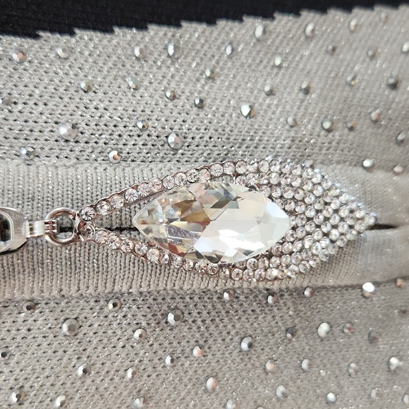 Vintage EY Boutique black silver metallic shimmery cardigan crystal zipper pull - Picture 8 of 15